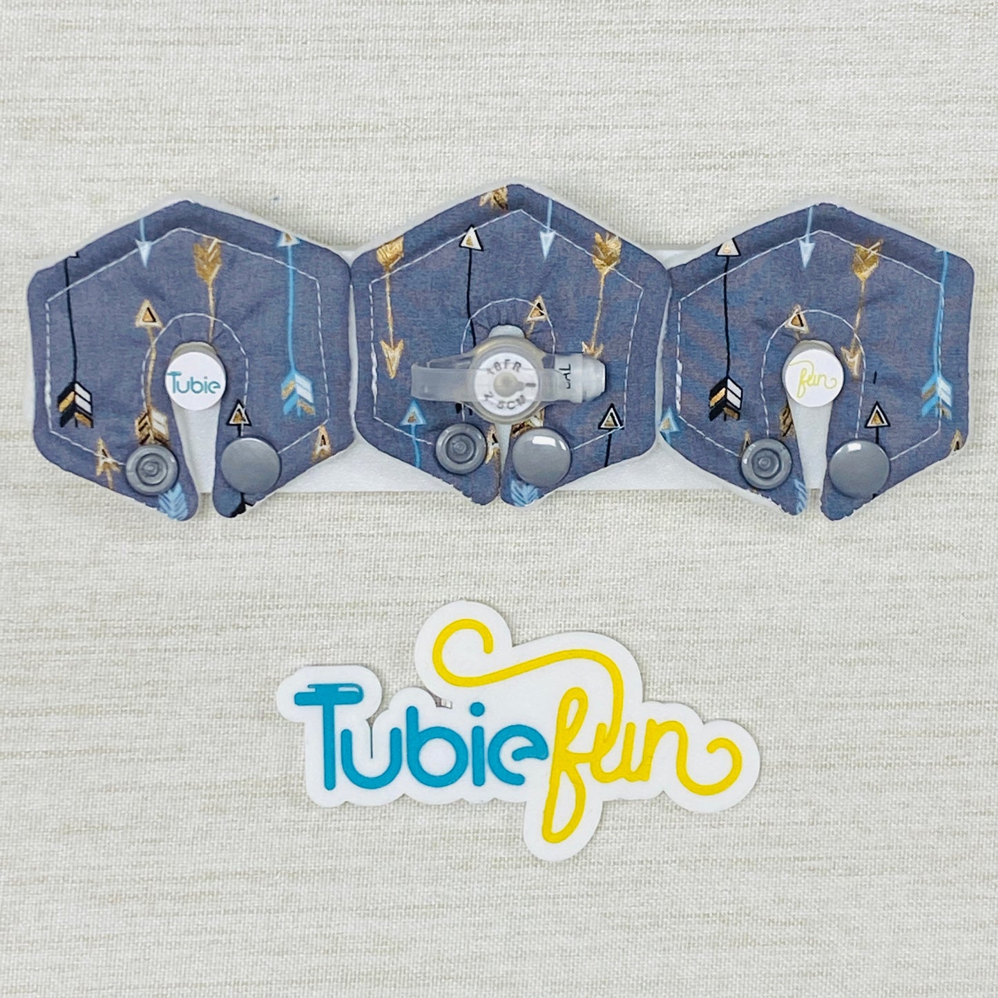 Mini Hexagon G-Tube Button Pad Cover - Arrows on Grey