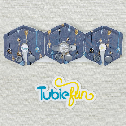 Mini Hexagon G-Tube Button Pad Cover - Arrows on Grey