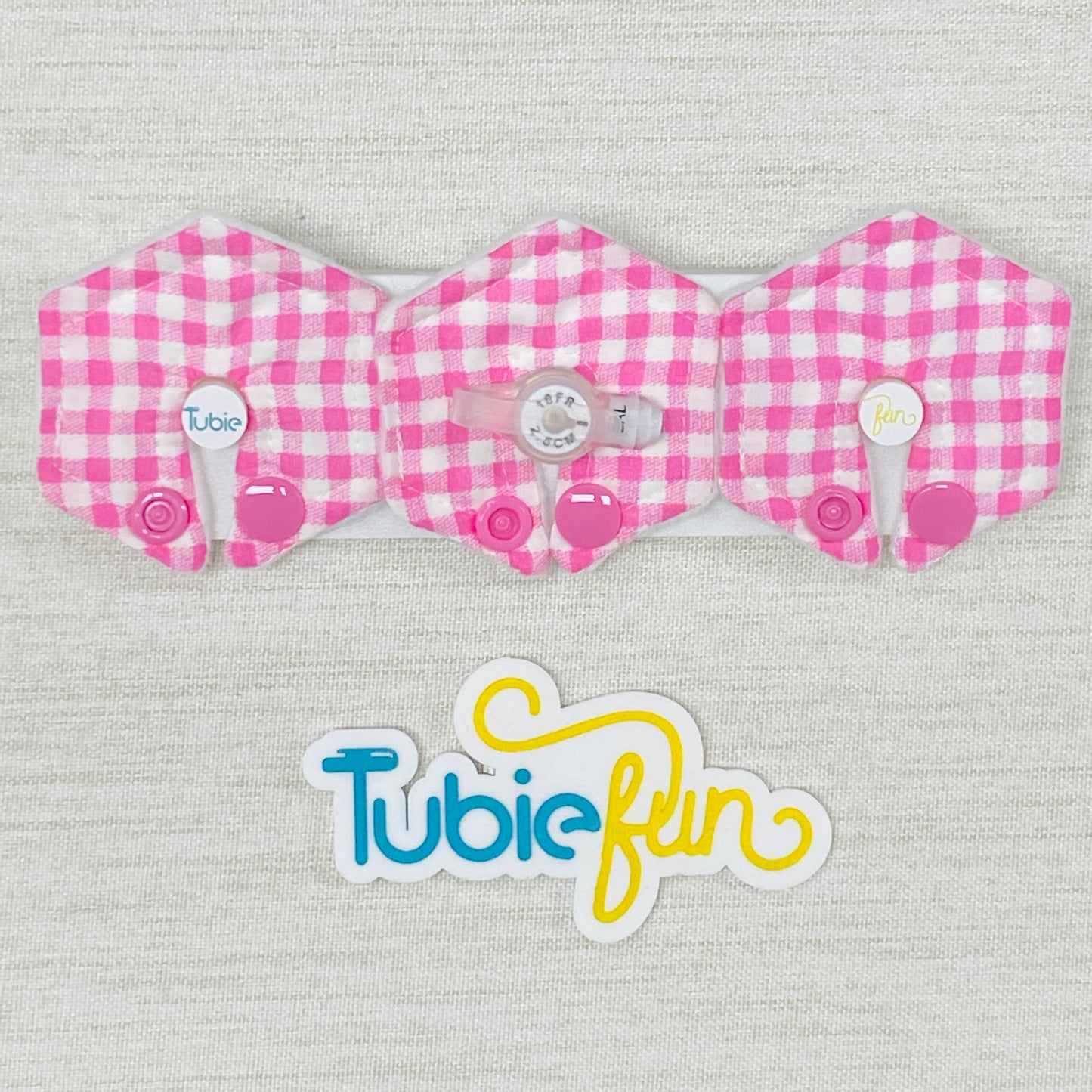 Mini Hexagon G-Tube Button Pad Cover - Pink Gingham