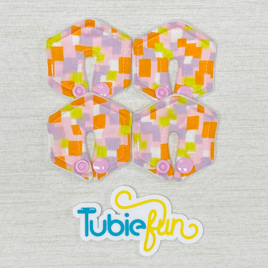Mini Hexagon G-Tube Button Pad Cover - Pink and Orange Squares