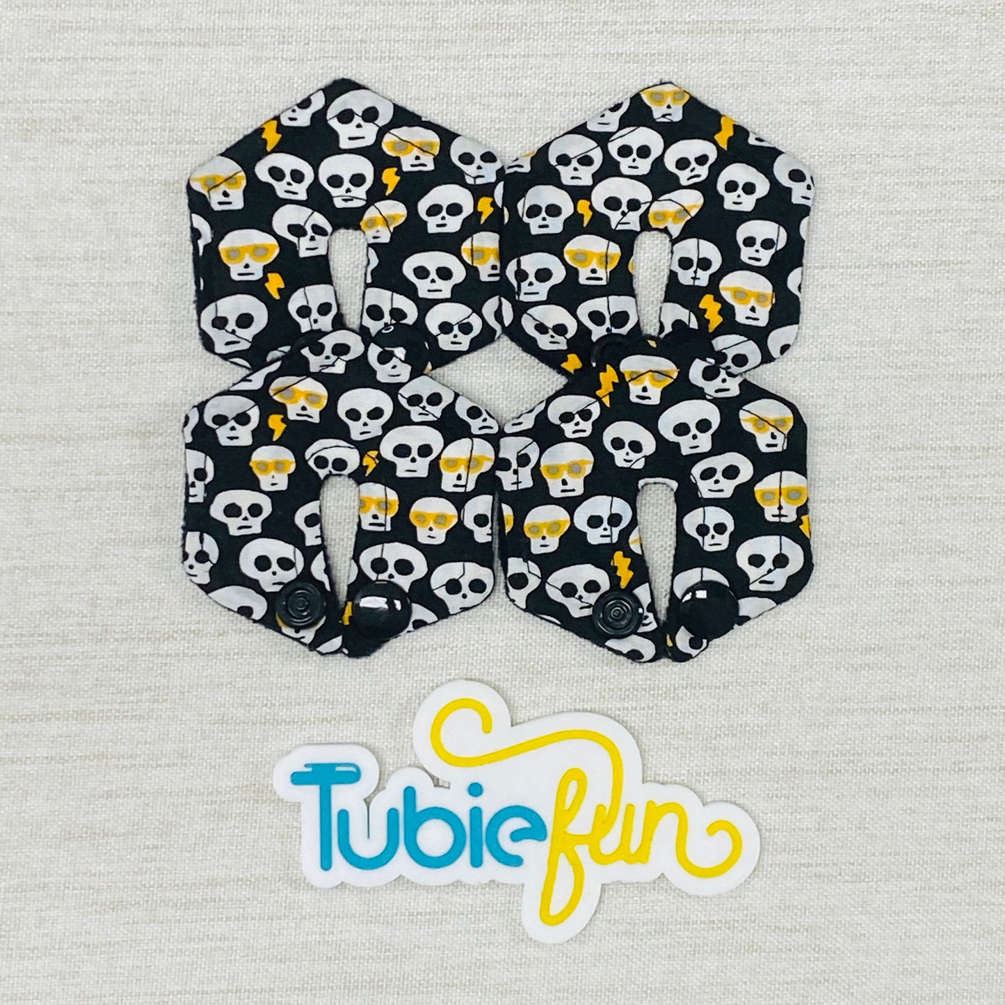 Mini Hexagon G-Tube Button Pad Cover - Skulls on Black