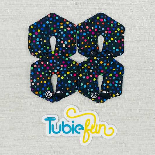Mini Hexagon G-Tube Button Pad Cover - Colourful Dots on Black