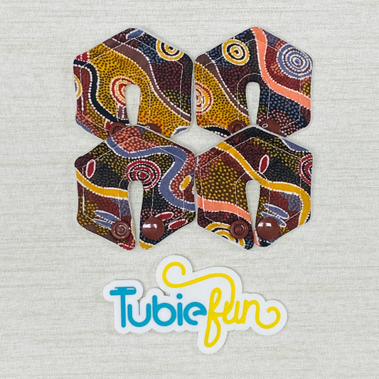 Mini Hexagon G-Tube Button Pad Cover - Indigenous on Brown