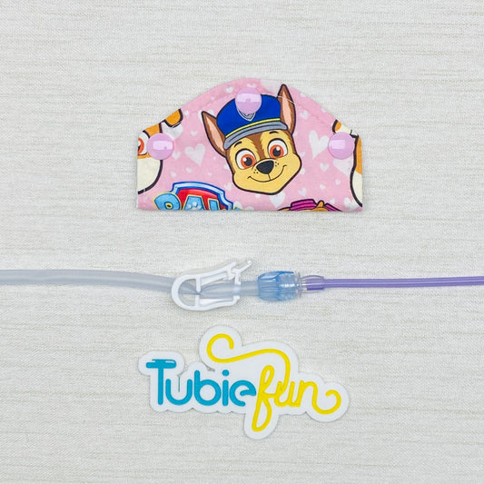 Feeding Tube Mini Connection Cover - Pup Patrol on Pink