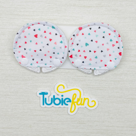 Covered Button Pad - Mini Coloured Hearts on White