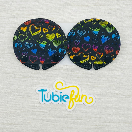 Covered Button Pad - Coloured Hearts on Black