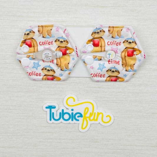 Hexagon G-Tube Button Pad Cover - Coffee Slothy