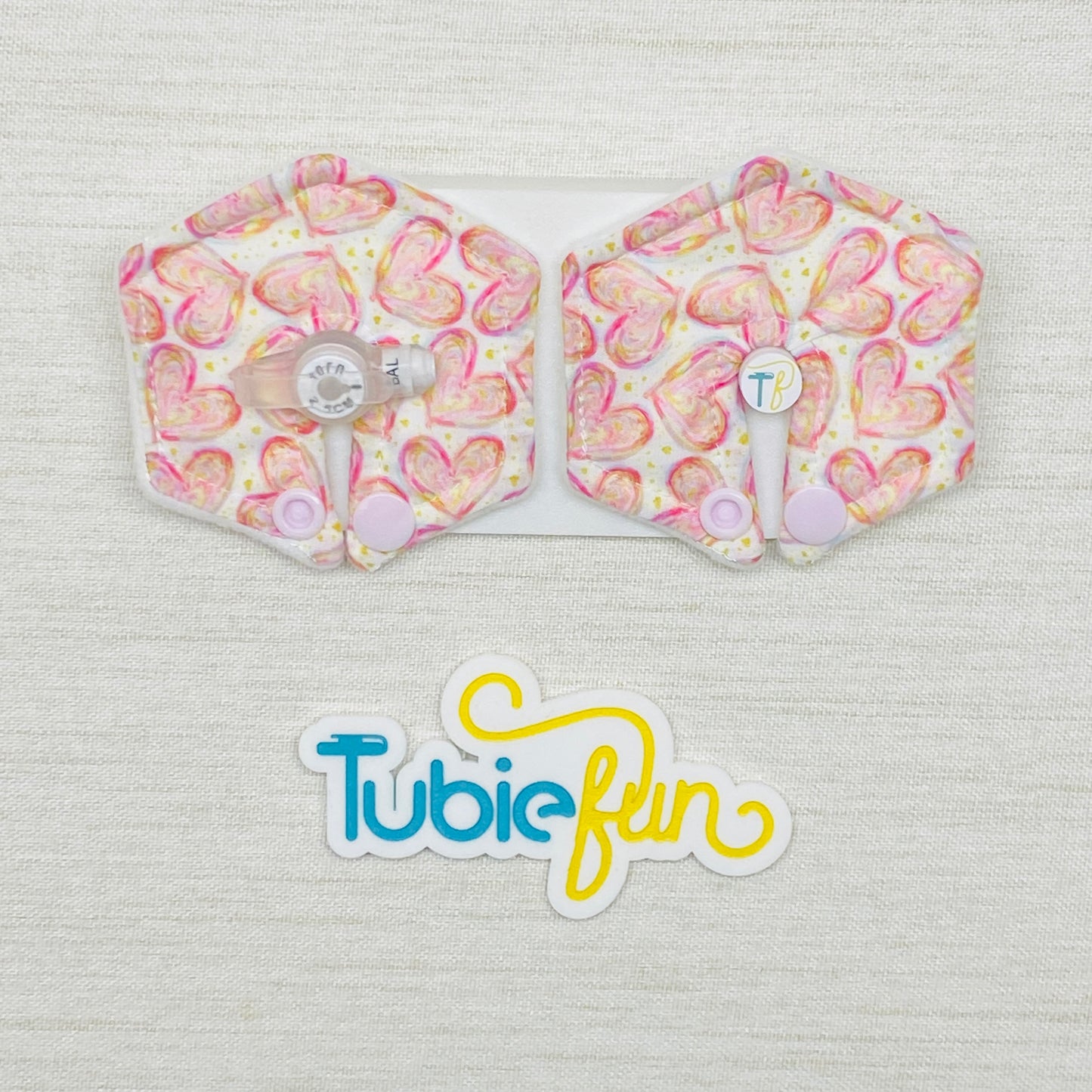 Hexagon G-Tube Button Pad Cover - Coloured Hearts