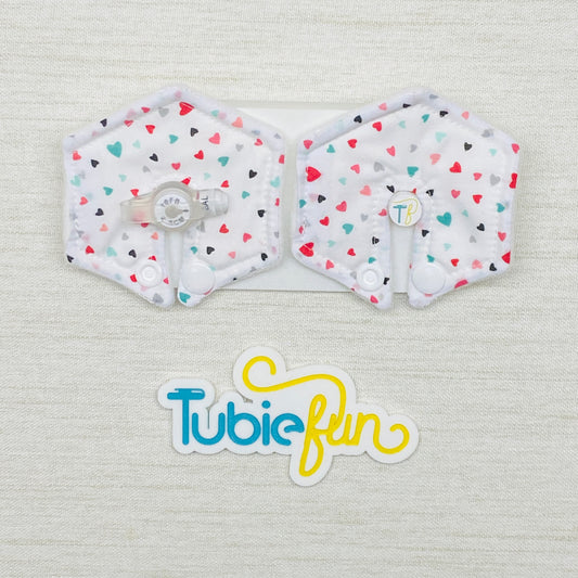 Hexagon G-Tube Button Pad Cover - Mini Coloured Hearts