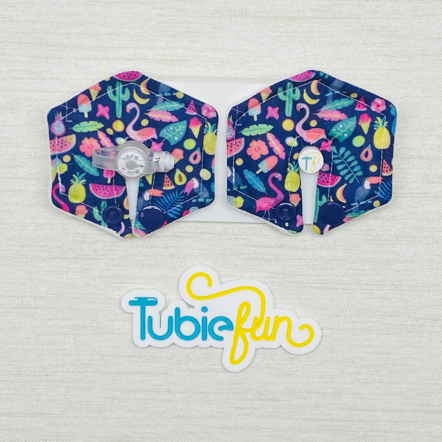 Hexagon G-Tube Button Pad Cover - Summer Flamingos