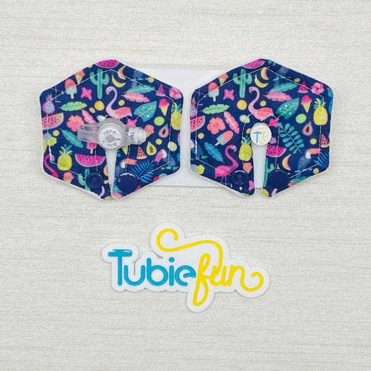 Hexagon G-Tube Button Pad Cover - Summer Flamingos