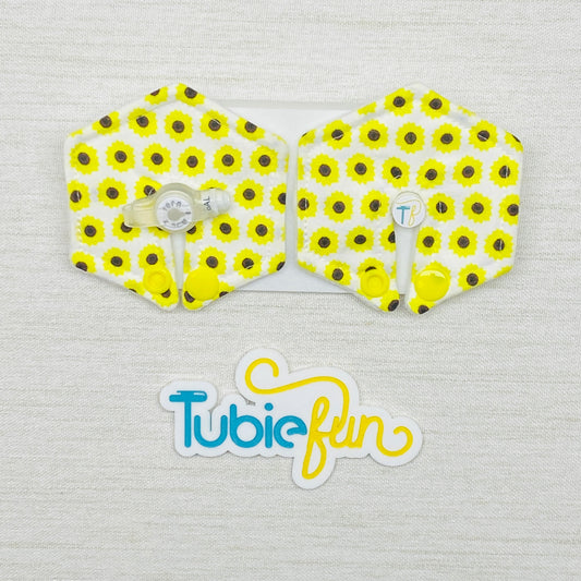 Hexagon G-Tube Button Pad Cover - Mini Sunflowers