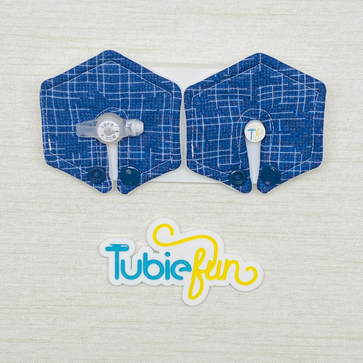 Hexagon G-Tube Button Pad Cover - Blue Check 5