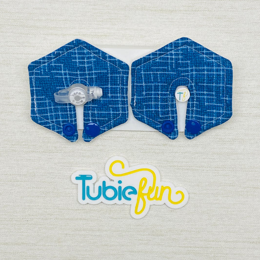 Hexagon G-Tube Button Pad Cover - Blue Check 3
