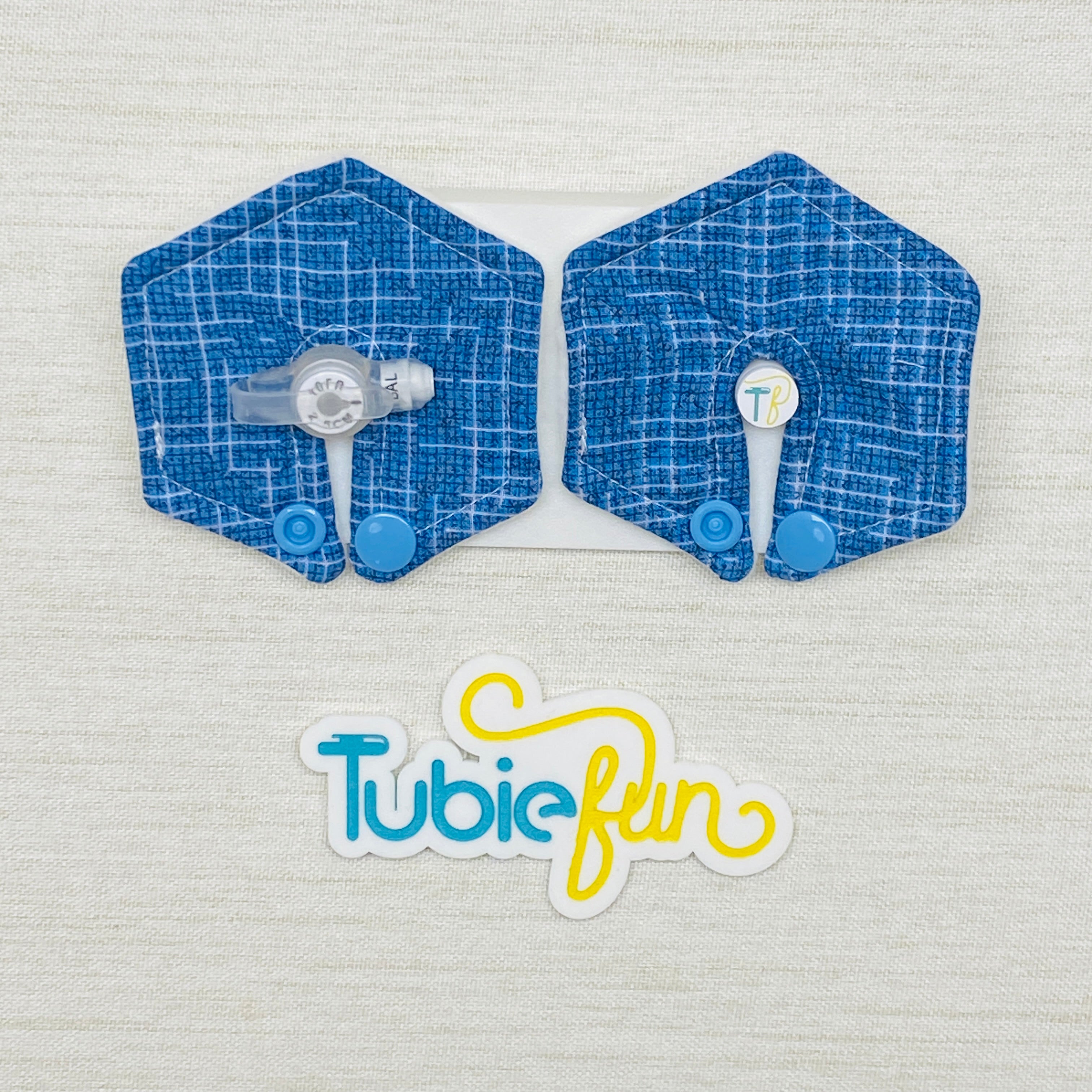Hexagon G-Tube Button Pad Cover - Blue Check 1 – Tubie Fun