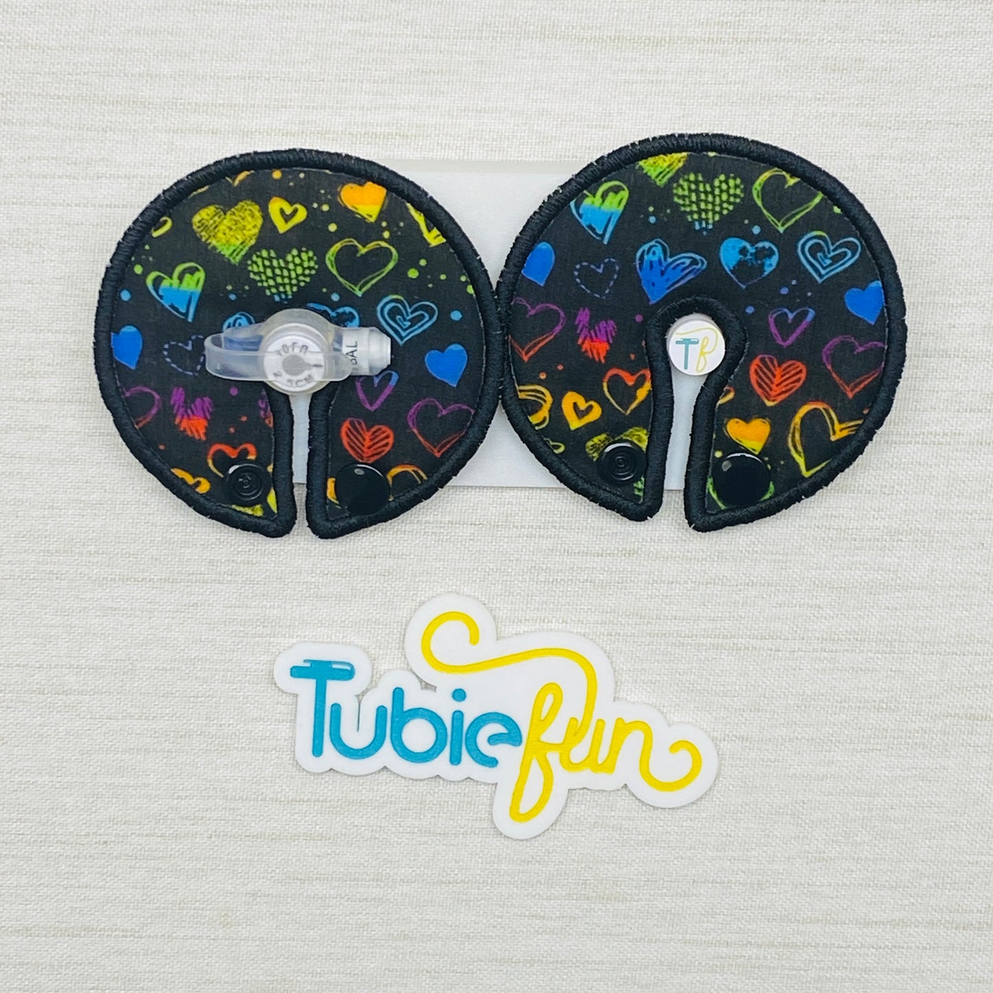 Button Pad Cover Large - Hearts on Black