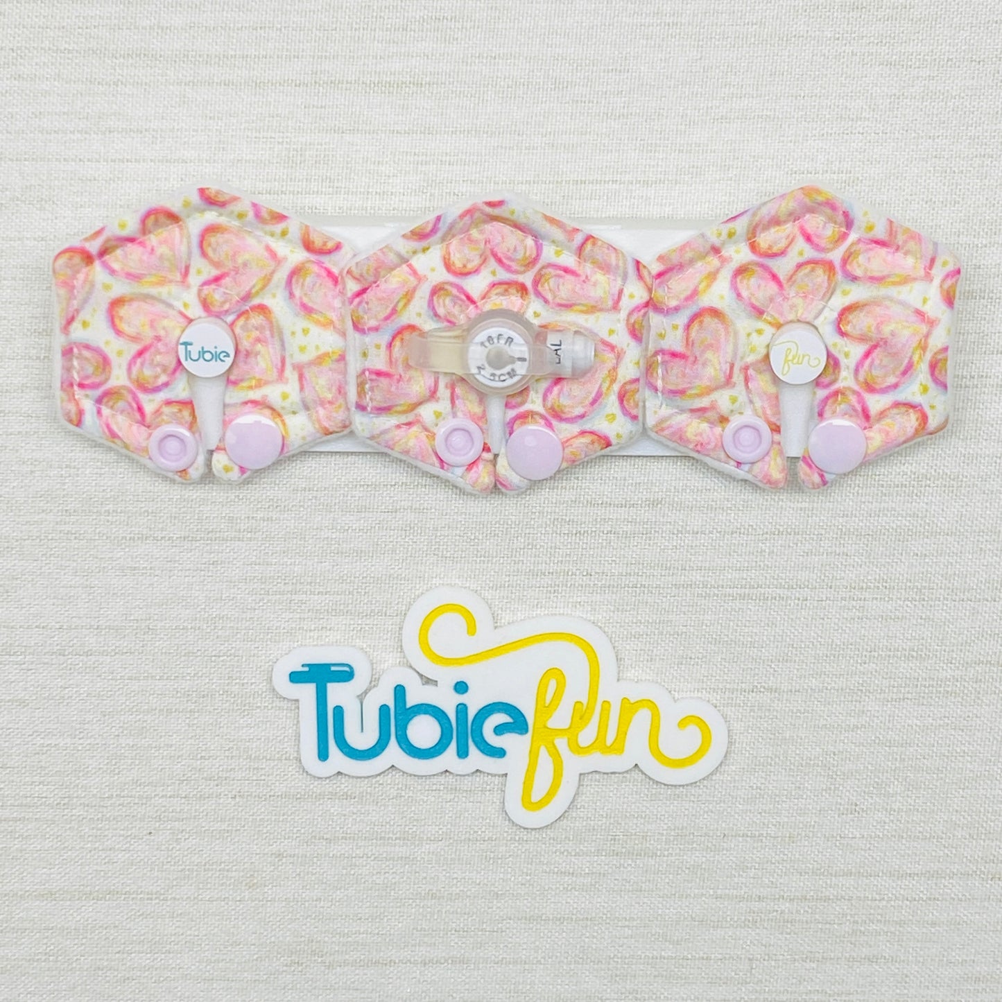 Mini Hexagon G-Tube Button Pad Cover - Pink Hearts