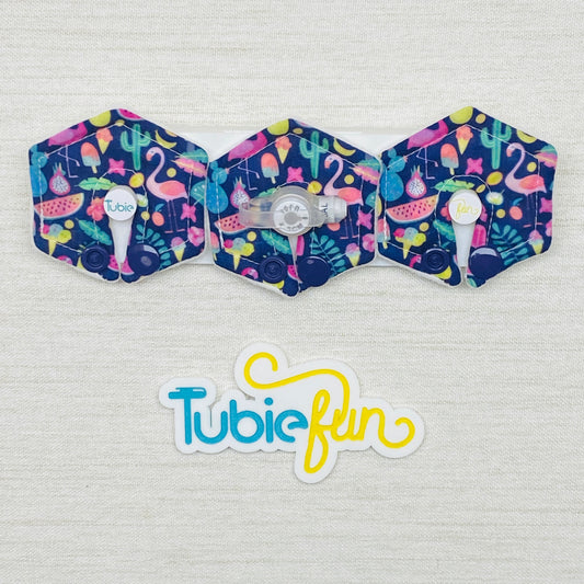Mini Hexagon G-Tube Button Pad Cover - Summer Flamingos