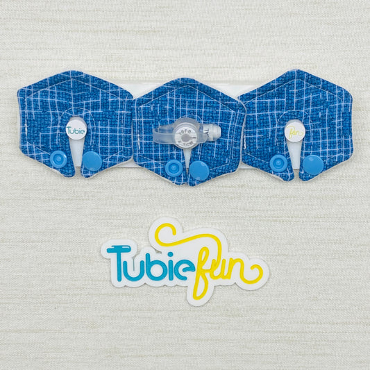 Mini Hexagon G-Tube Button Pad Cover - Blue Check 2