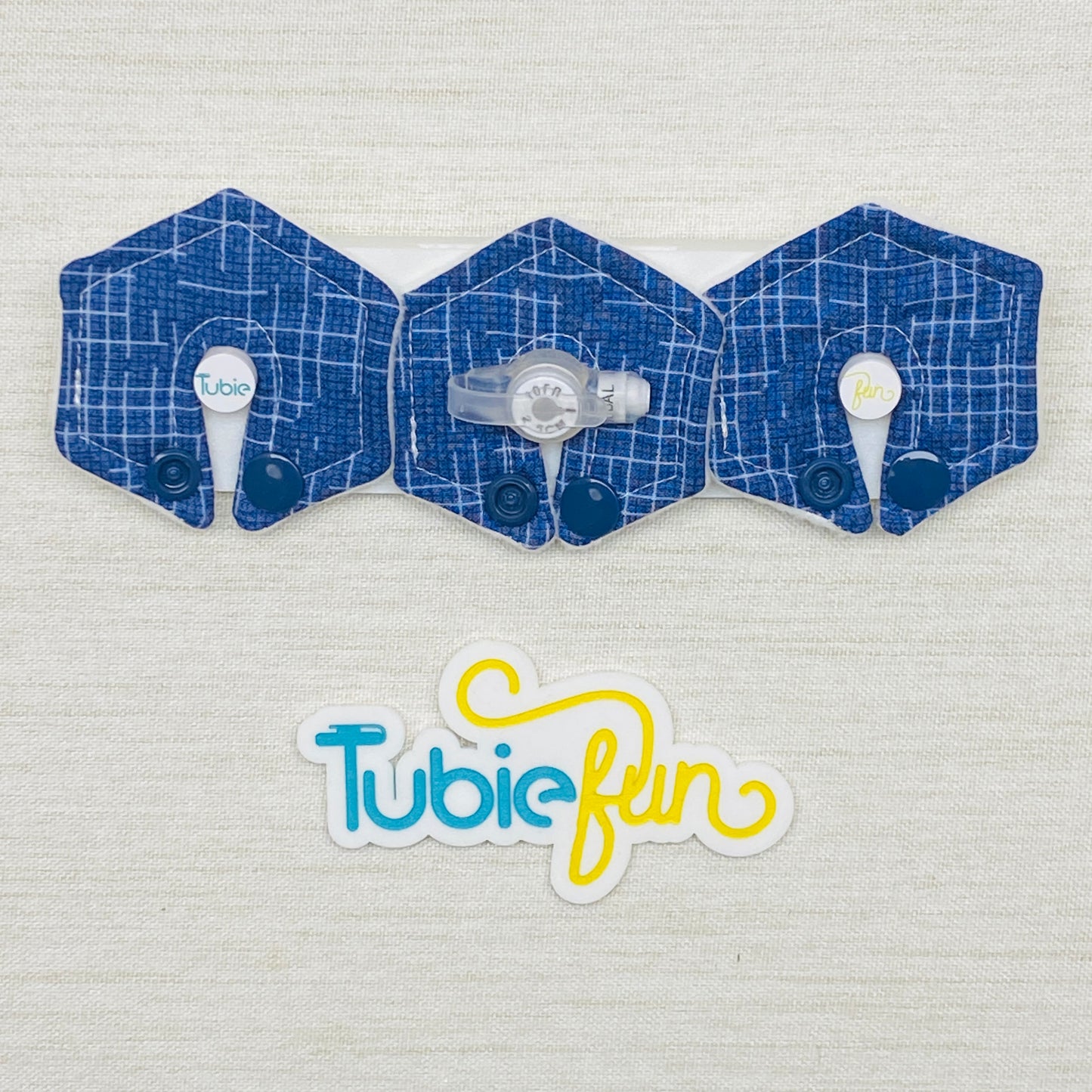 Mini Hexagon G-Tube Button Pad Cover - Blue Check 5