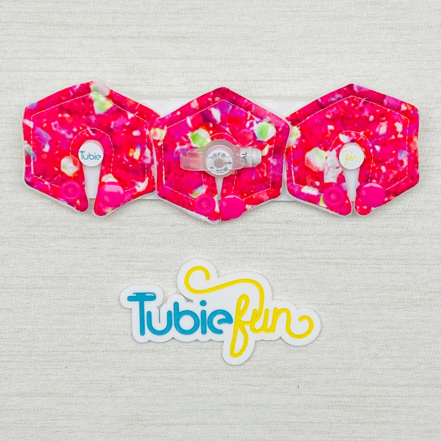 Mini Hexagon G-Tube Button Pad Cover - Pink Gems