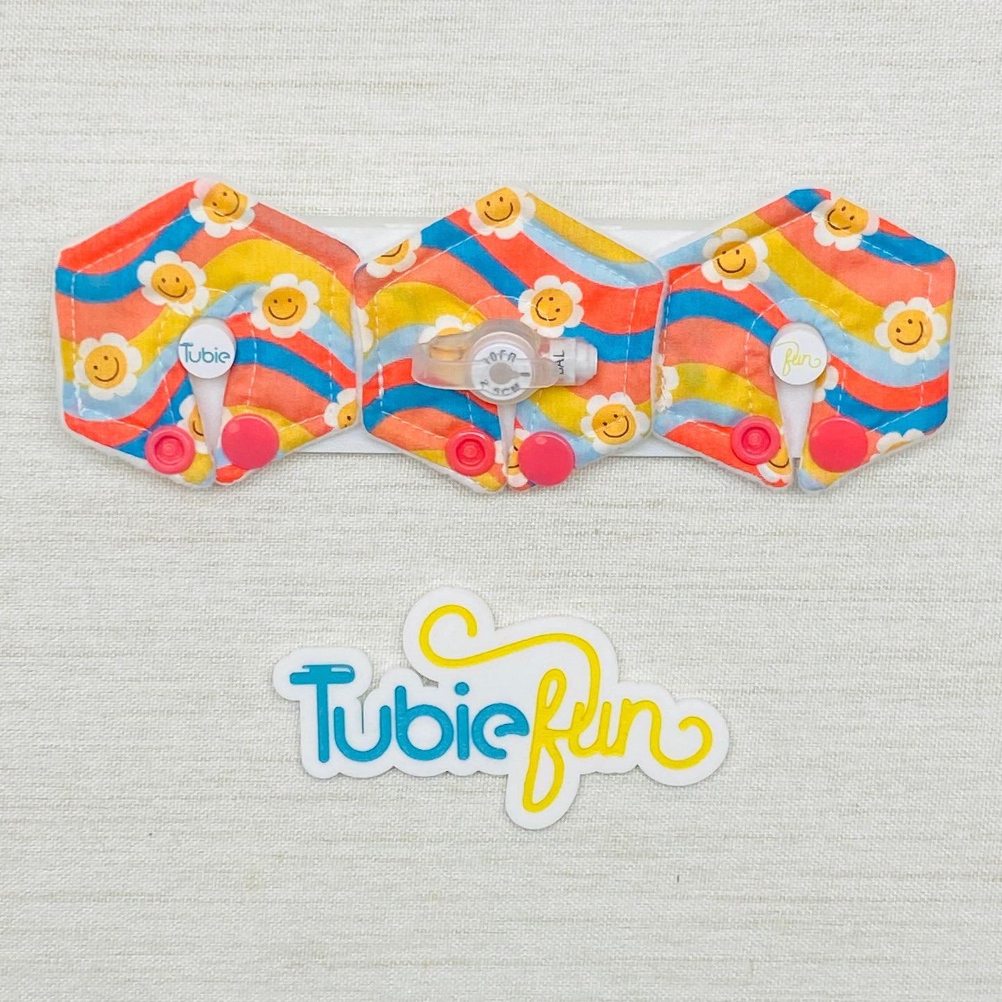 Mini Hexagon G-Tube Button Pad Cover - Smiling Daises