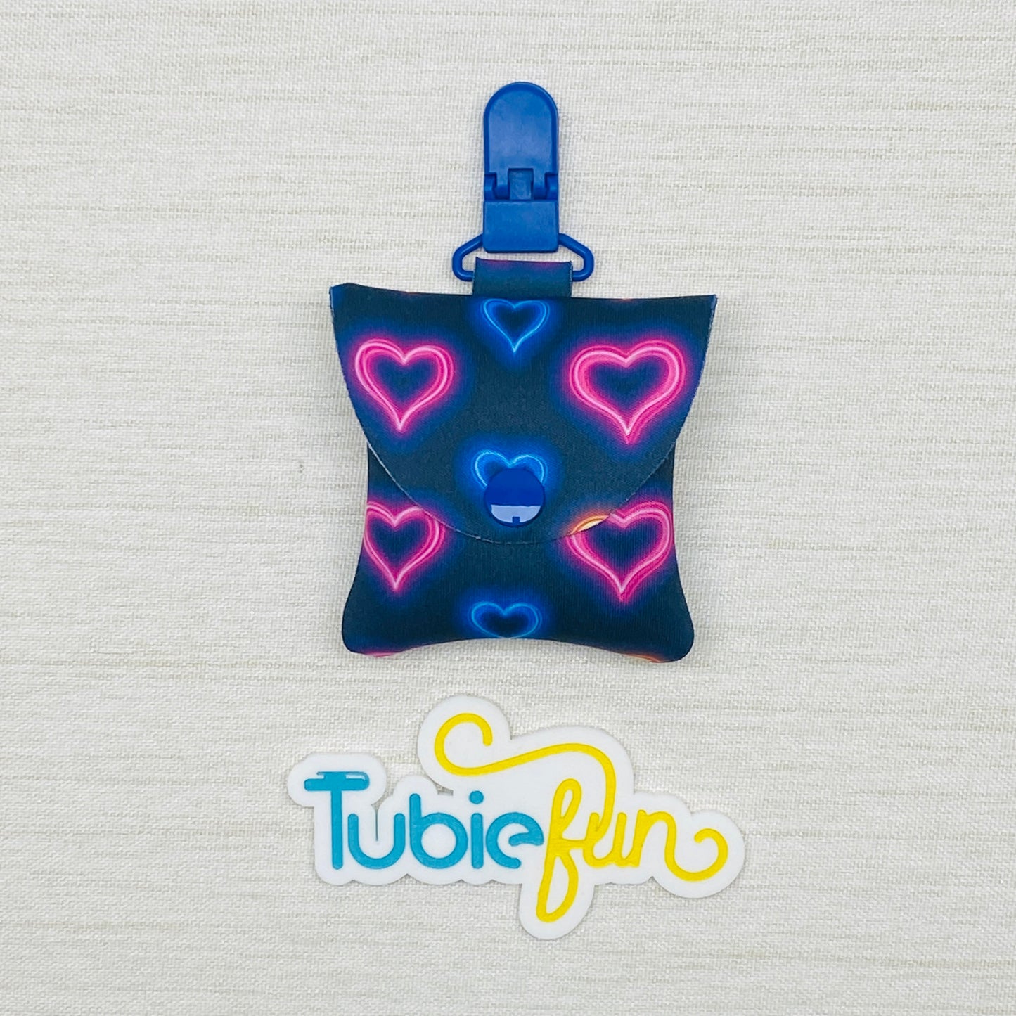 Neoprene Tubing Pouch - Neon Hearts