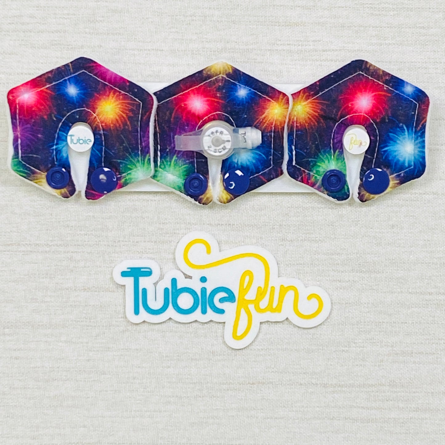 Mini Hexagon G-Tube Button Pad Cover - Fireworks