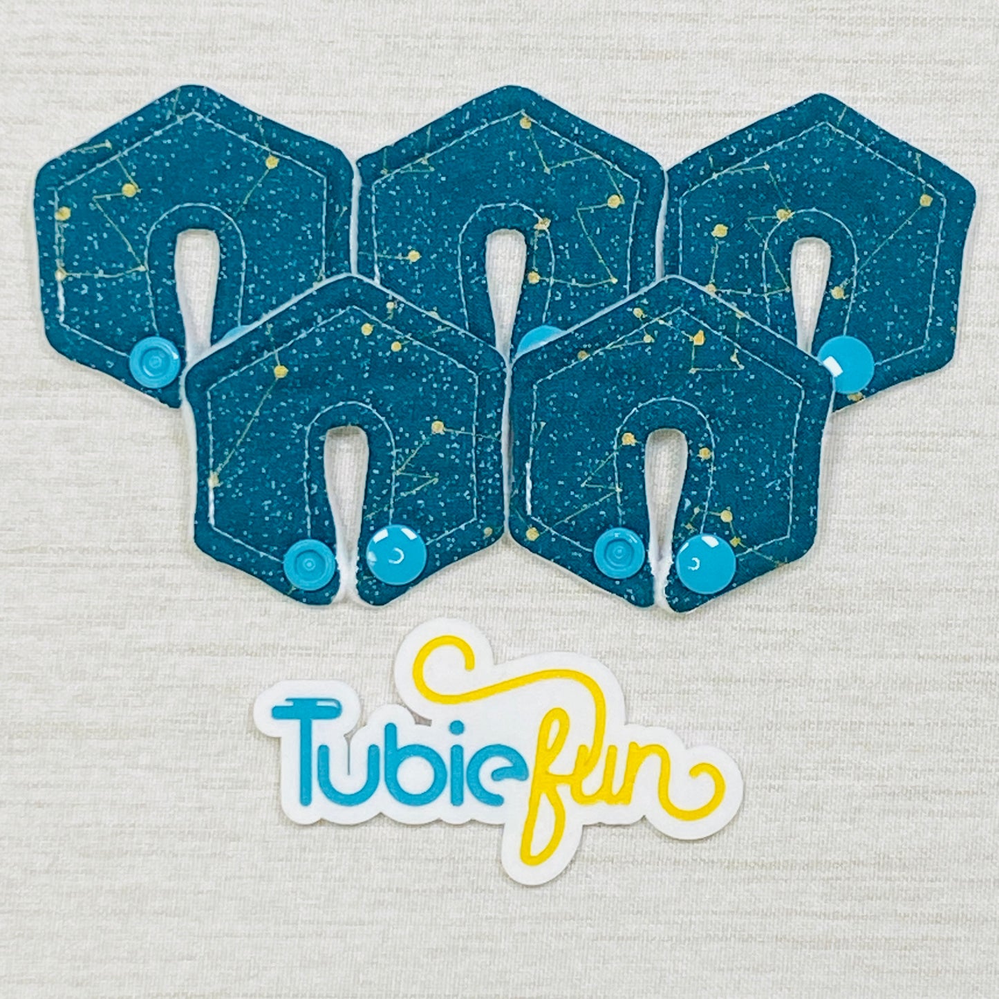 Mini Hexagon G-Tube Button Pad Cover - Gold Galaxy on Green