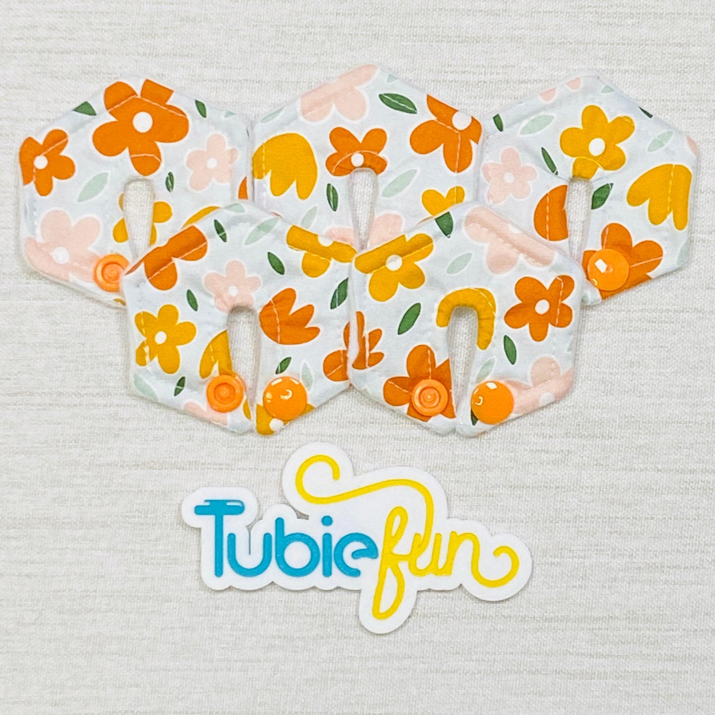 Mini Hexagon G-Tube Button Pad Cover - Flowers on Mint