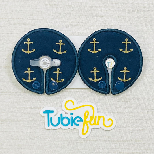 Button Pad Cover Large - Gold Anchors on Navy