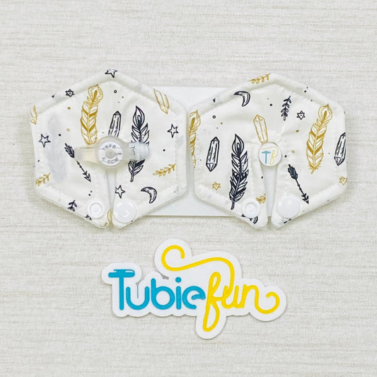 Hexagon G-Tube Button Pad Cover - Gold and Black Feathers