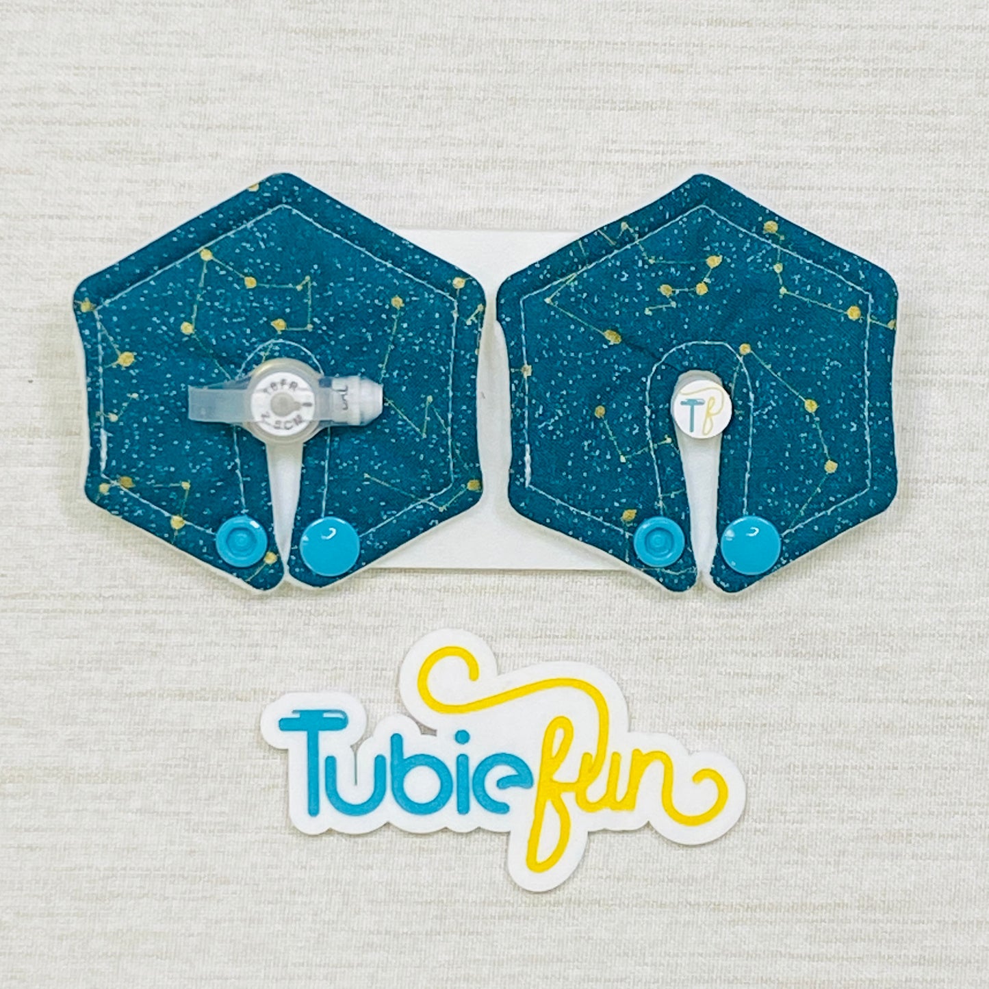 Hexagon G-Tube Button Pad Cover - Gold Galaxy on Green