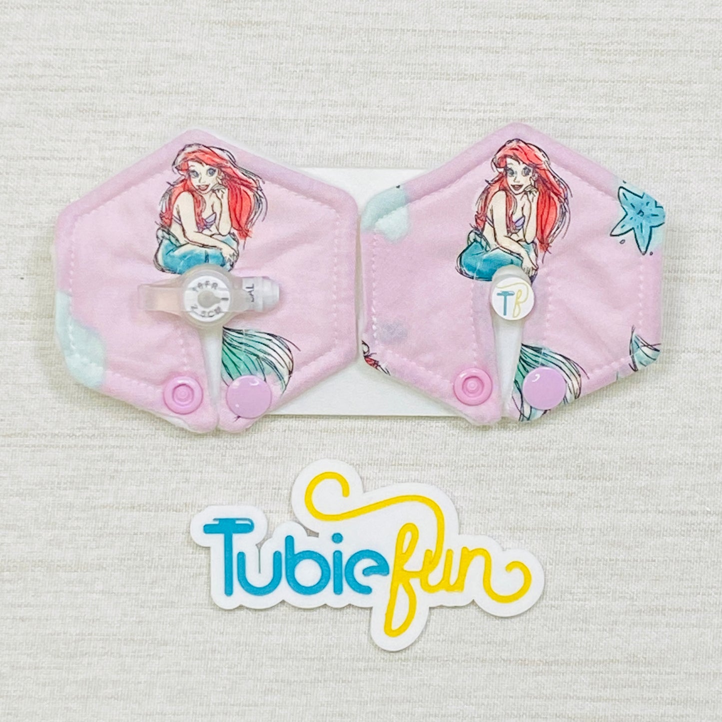 Hexagon G-Tube Button Pad Cover - Mermaid on Pink