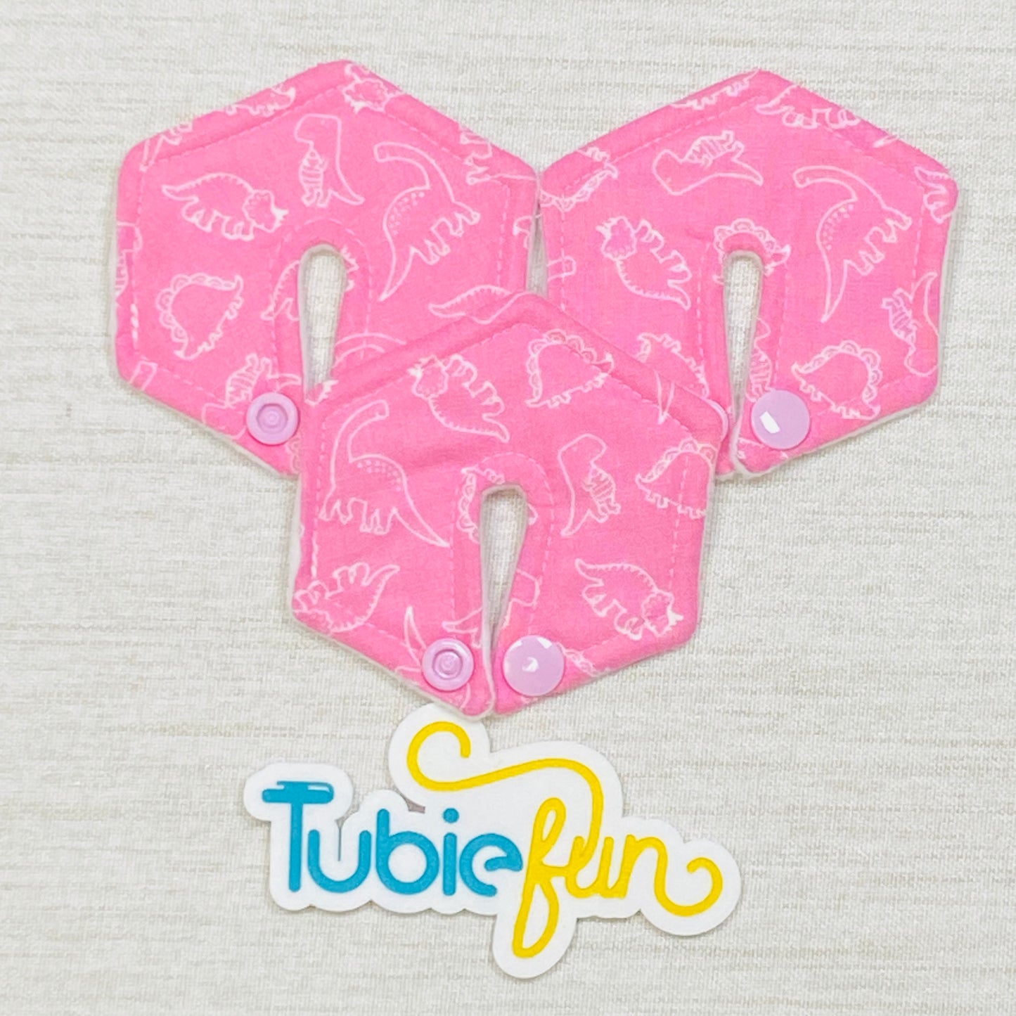 Hexagon G-Tube Button Pad Cover - Pink Dinosaurs