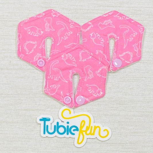 Hexagon G-Tube Button Pad Cover - Pink Dinosaurs