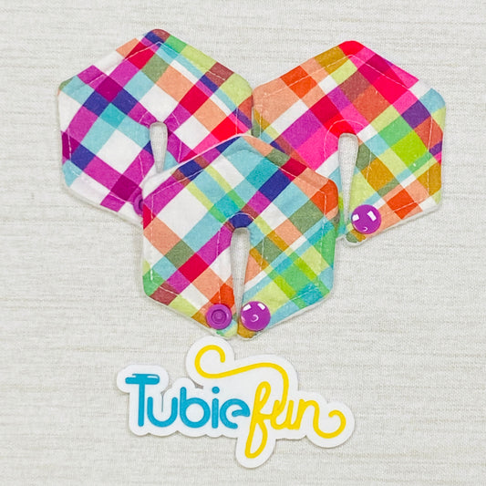 Hexagon G-Tube Button Pad Cover - Coloured Tartan