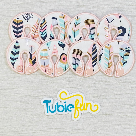 G-Tube Button Pad Cover - Pink and Gold Feathers
