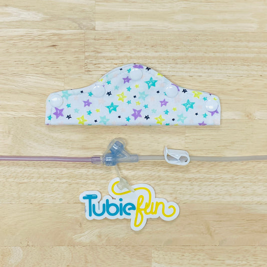 Feeding Tube Connection Cover - Teal, Purple and Yellow Stars