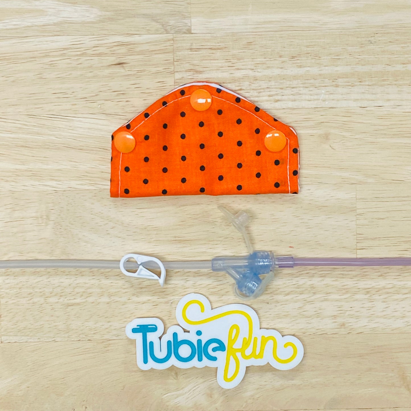 Feeding Tube Mini Connection Cover - Black Dots on Orange