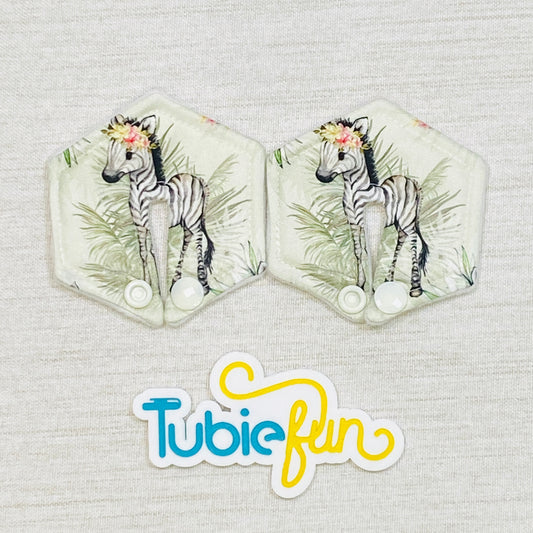 Hexagon G-Tube Button Pad Cover - Zebras and Flowers