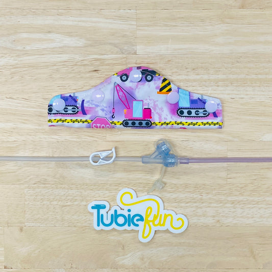 Feeding Tube Connection Cover - Pink and Purple Construction