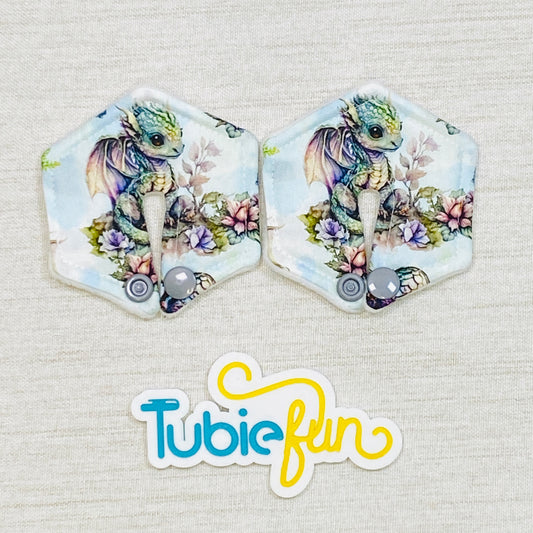 Hexagon G-Tube Button Pad Cover - Dragons and Flowers
