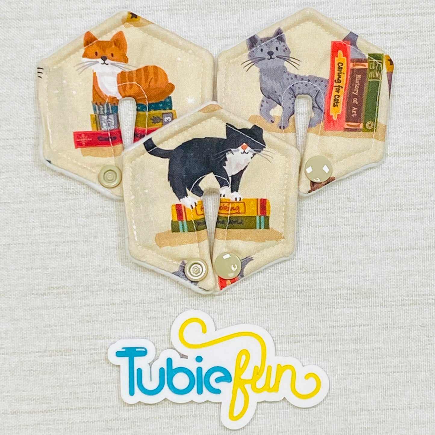 Hexagon G-Tube Button Pad Cover - Cats and Books