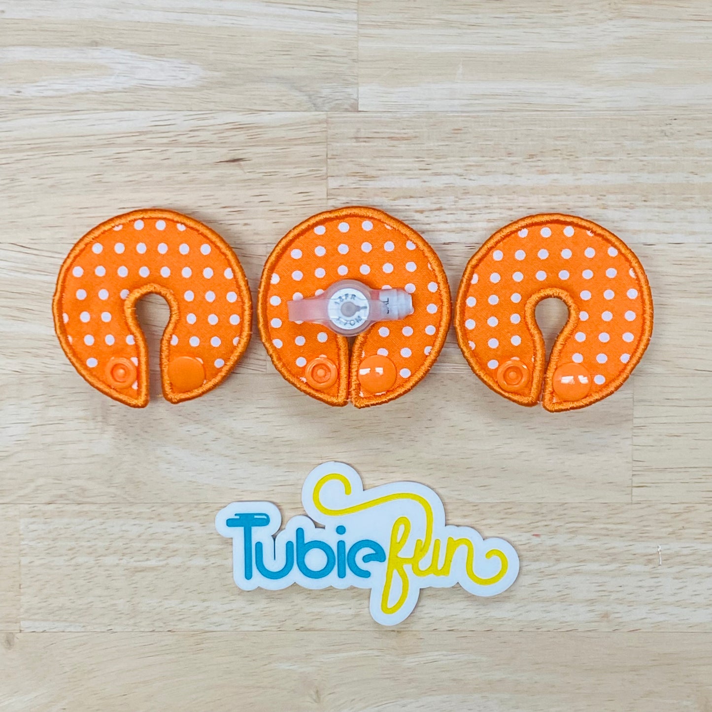 G-Tube Button Pad Cover - White Dots on Orange