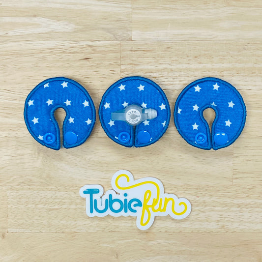 G-Tube Button Pad Cover - White Stars on Blue