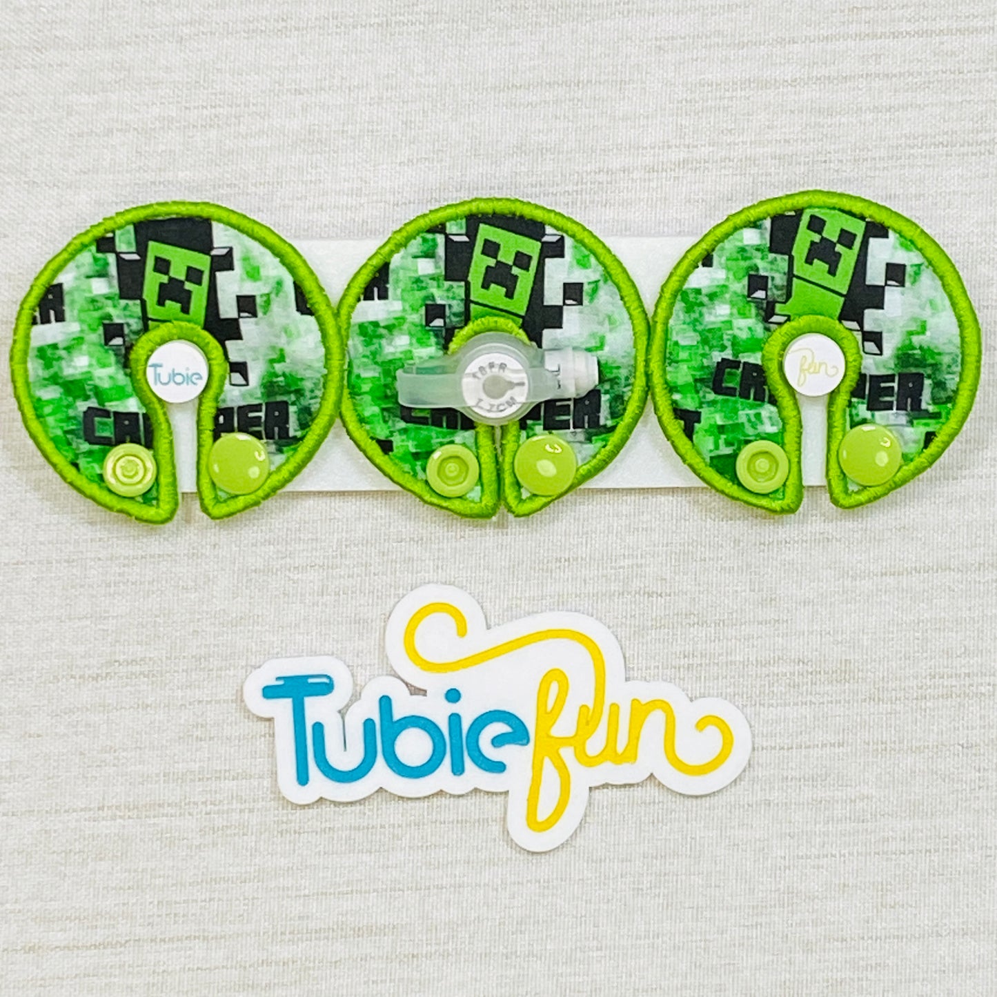 G-Tube Button Pad Cover - Green Mining Characters