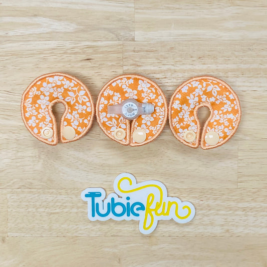 G-Tube Button Pad Cover - White Flowers on Orange