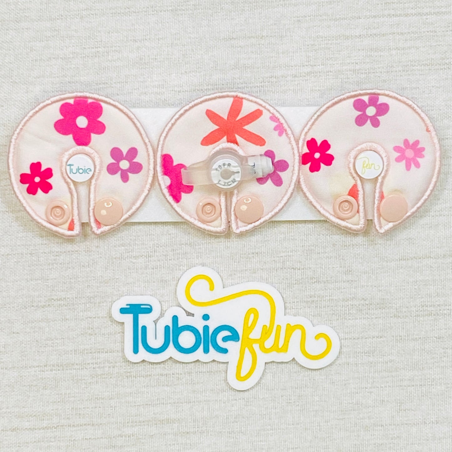G-Tube Button Pad Cover - Flowers on Pink