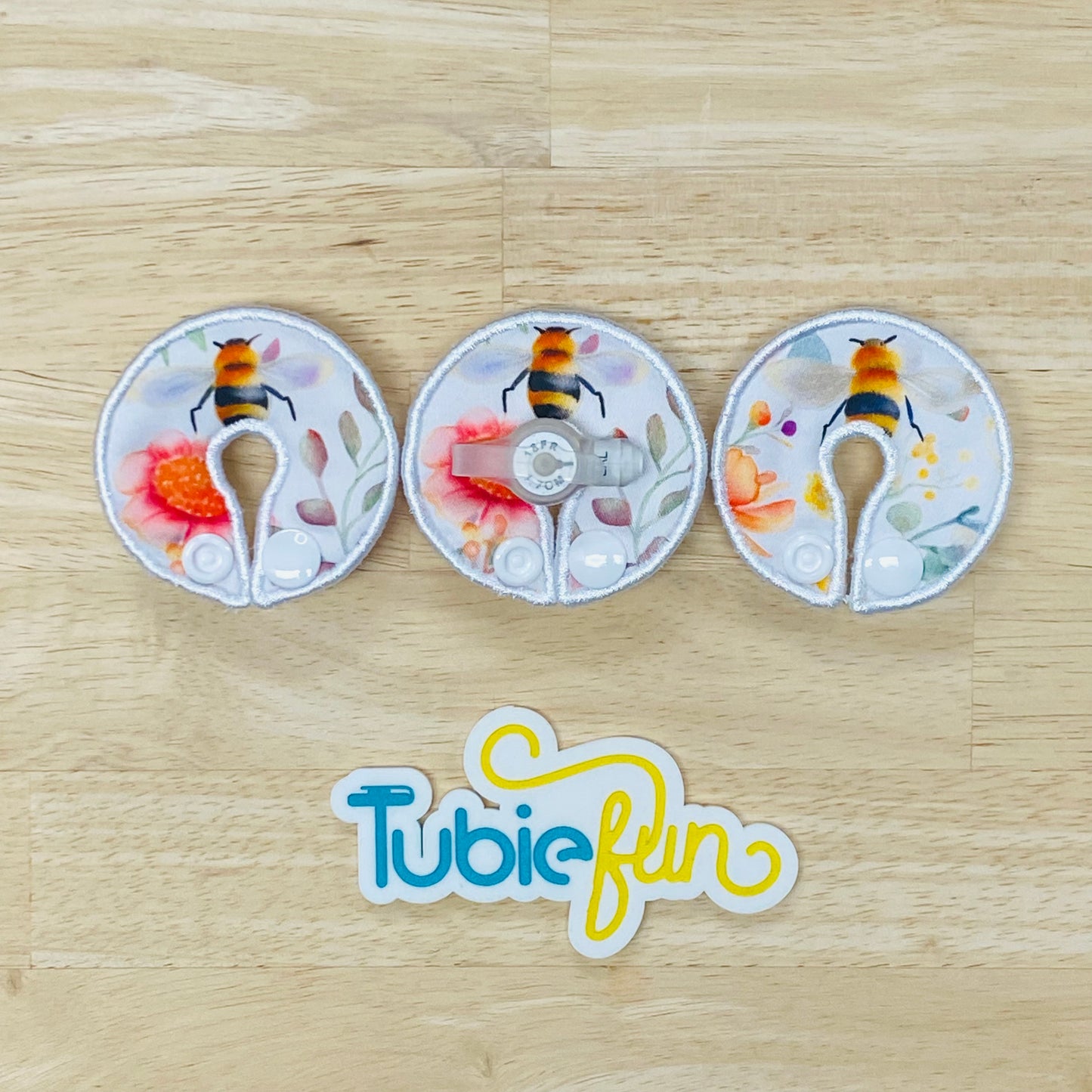 G-Tube Button Pad Cover - Bees on White